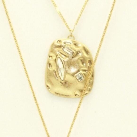 Lane Bryant Double long length Statement Necklace Gold Raw Stone New with Tags C - Picture 6 of 8